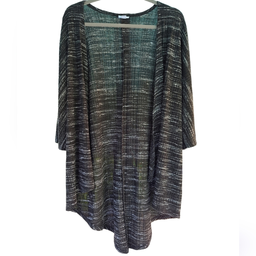 LLR LuLaRoe Black Gray & White Open Cardigan M